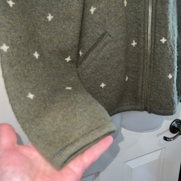 Woolrich Womens Lt Olive Heather Wool Full-Zip Hooded Sweater Jacket M - Picture 5 of 9